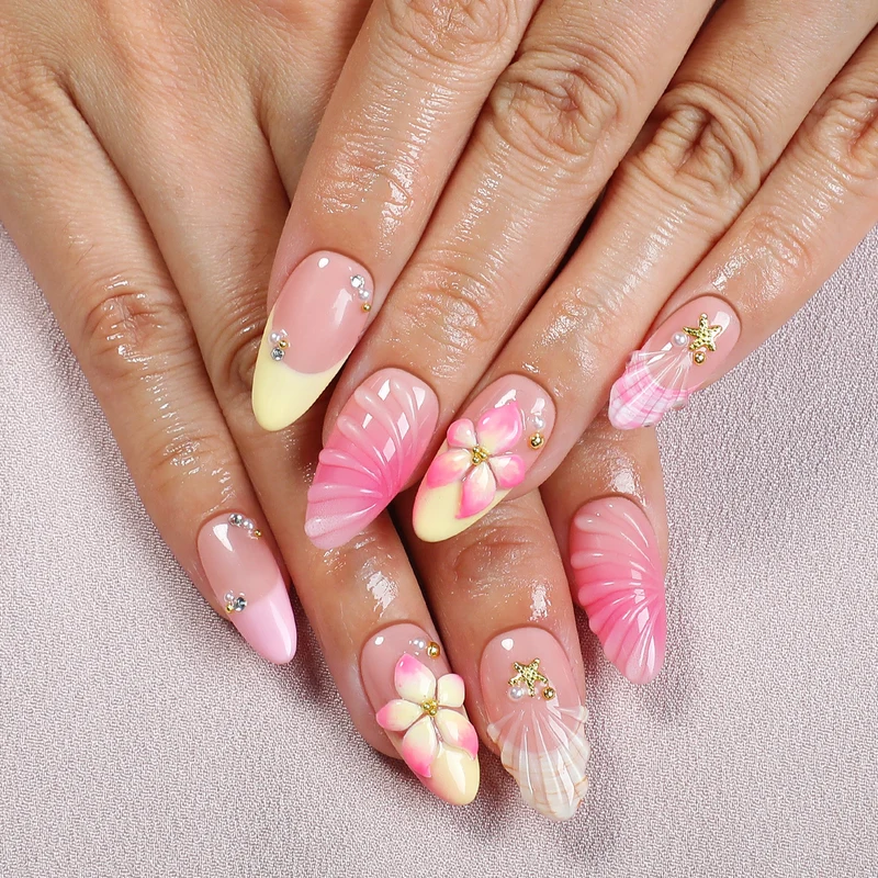 Kunstnagelset mit floralen Akzenten und Glitzerverzierungen Karnz 1789119239