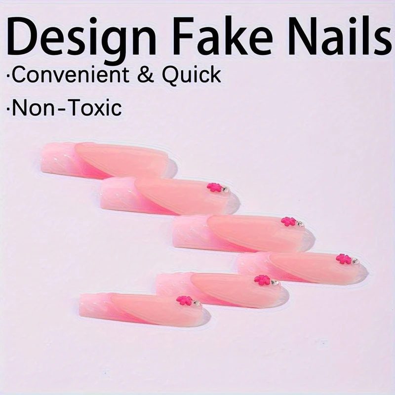 Kunstnagelset mit floralem 3D-Design und glitzernden Akzenten Karnz