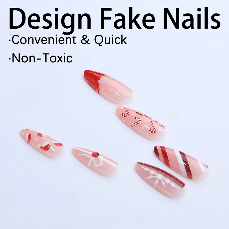 Kunstnagelset mit festlichen Zuckerstangen- und Weihnachtsmotiven Karnz