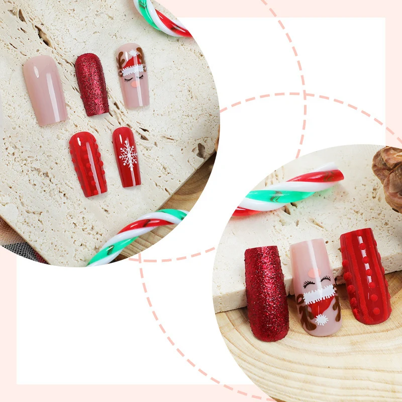 Kunstnagelset mit festlichen Weihnachtsmotiven und Glitzerakzenten Karnz