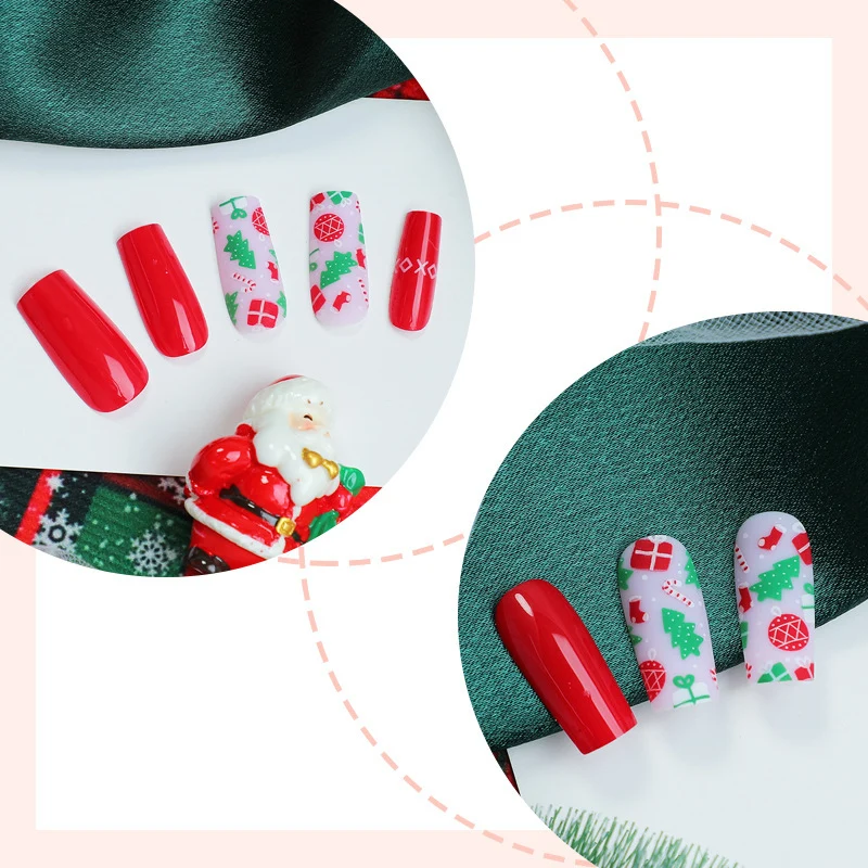 Kunstnagelset mit festlichen Weihnachtsmotiven und glamourösem Glitzer Karnz