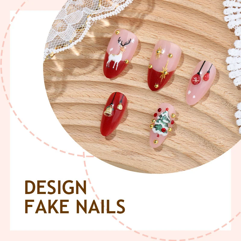 Kunstnagelset mit festlichen Weihnachtsmotiven und funkelnden Akzenten Karnz