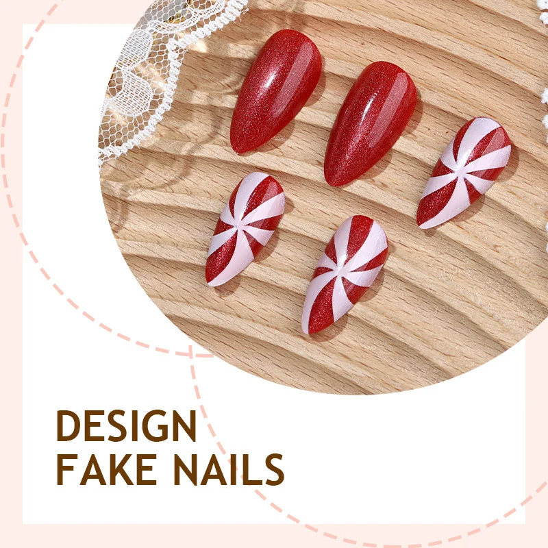 Kunstnagelset mit festlichem Zuckerstangen-Design Karnz