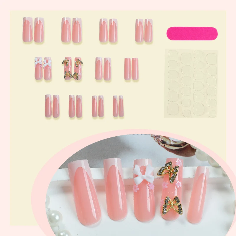 Kunstnagelset mit eleganten Schmetterlings- und Schleifenakzenten Karnz