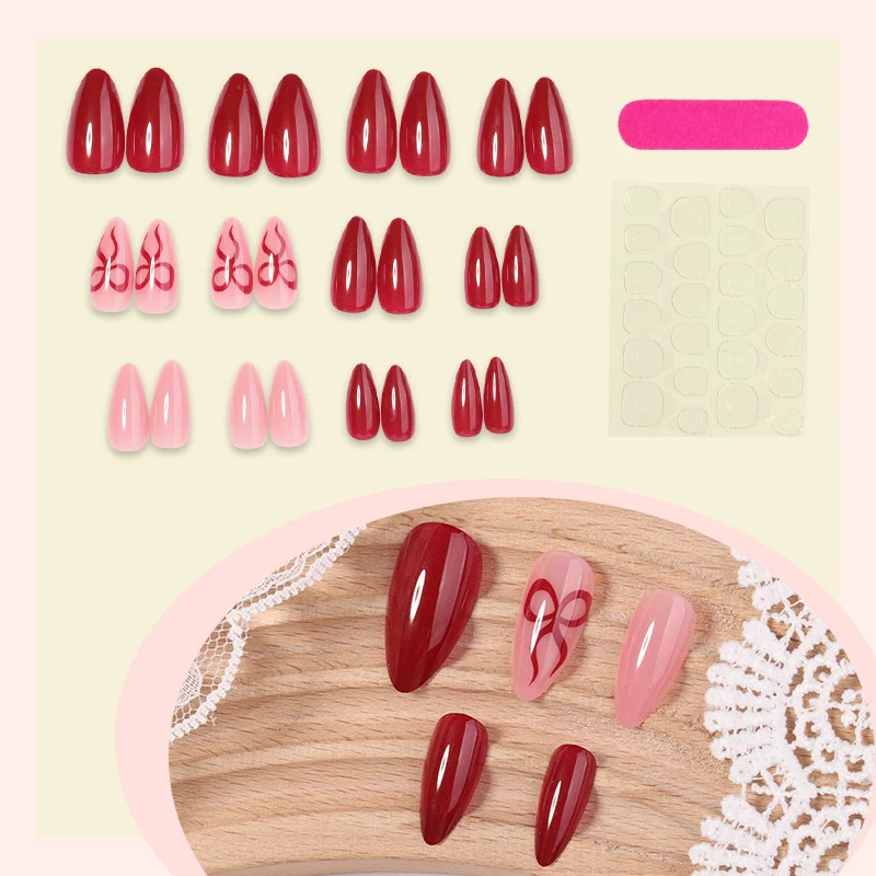 Kunstnagelset mit eleganten Schleifen- und Glitzerakzenten Karnz 1789119024