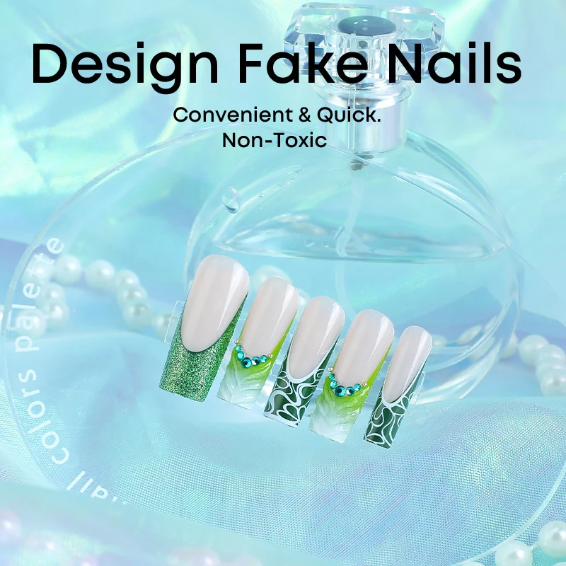 Kunstnagelset mit eleganten Glitzer- und spezifischen Designs Karnz