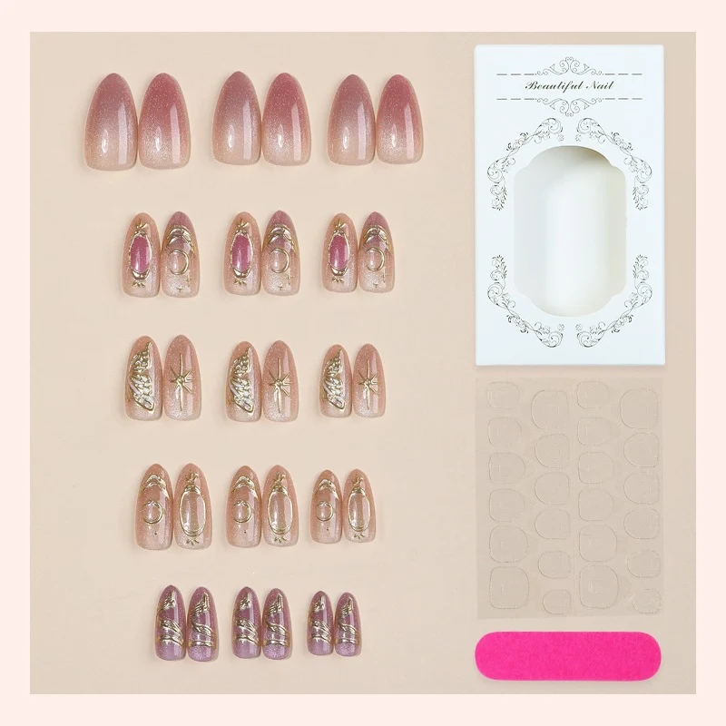 Kunstnagelset mit eleganten Glitzer- und Blumenapplikationen Karnz