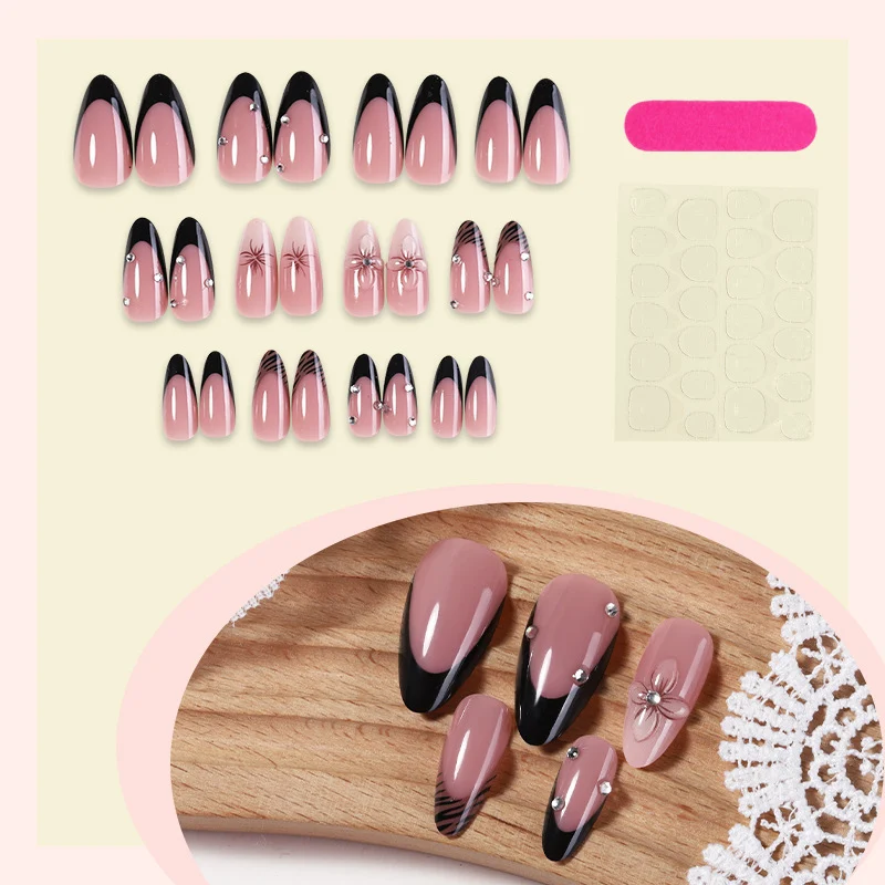 Kunstnagelset mit eleganten Glitzer- und Blumenakzenten Karnz