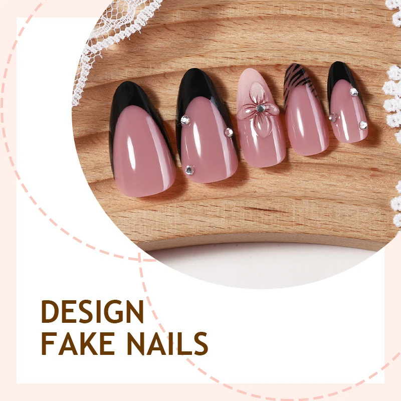 Kunstnagelset mit eleganten Glitzer- und Blumenakzenten Karnz