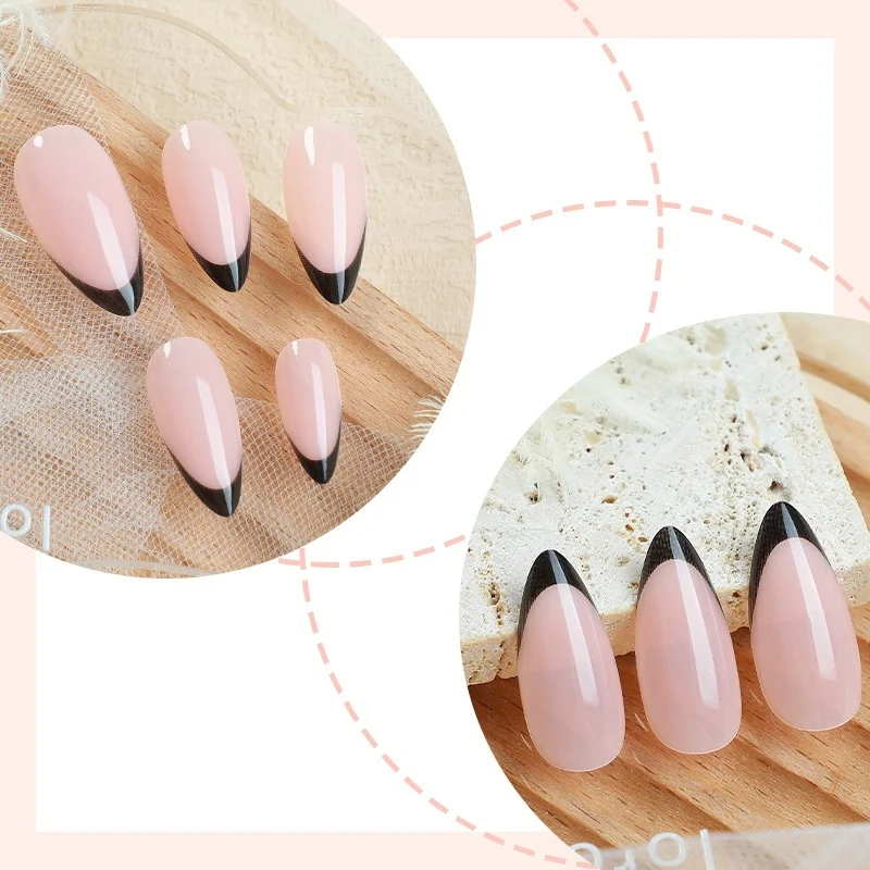 Kunstnagelset mit elegantem Schwarz-Weiß-Spitzen-Design Karnz