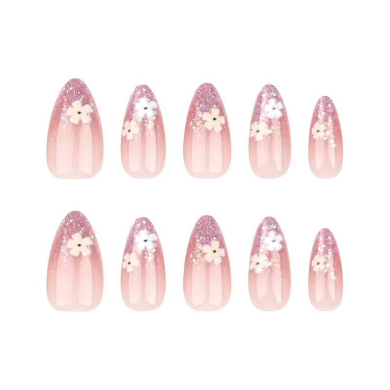 Glamouröse Nagelverlängerungen mit glitzerndem und floralem Design Karnz