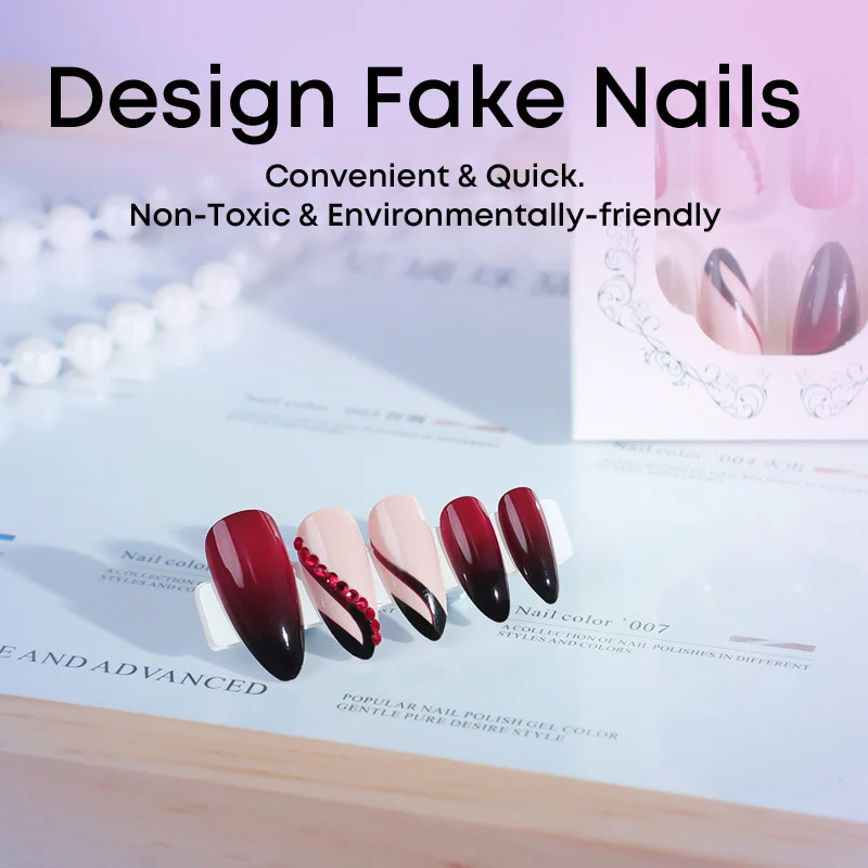 Kunstnagelset mit elegantem Ombre-Design und kreativen Verzierungen Karnz