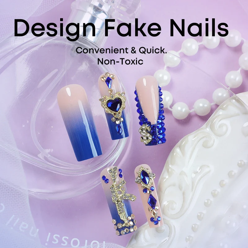Kunstnagelset mit elegantem Ombre-Design und funkelnden Verzierungen Karnz