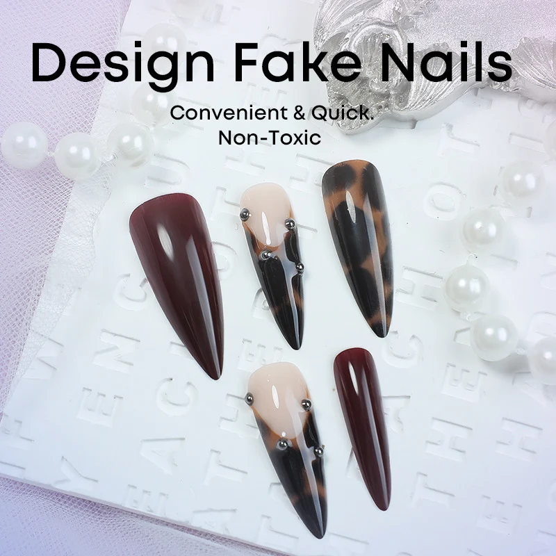 Kunstnagelset mit elegantem Leoparden- und Burgundy-Design Karnz