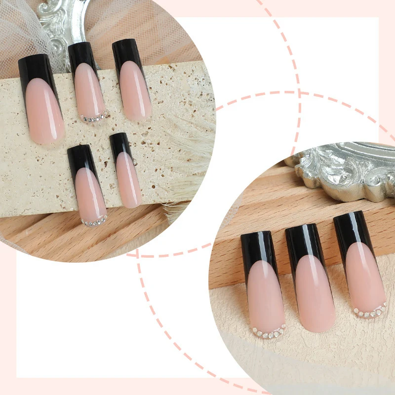 Kreatives Kunstnagelset mit eleganten Schwarz-Pink-Design Karnz
