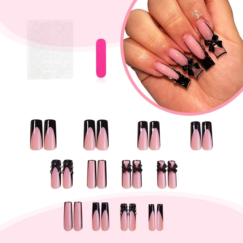 Kreatives Kunstnagelset mit eleganten Schleifen- und Ombre-Effekten Karnz
