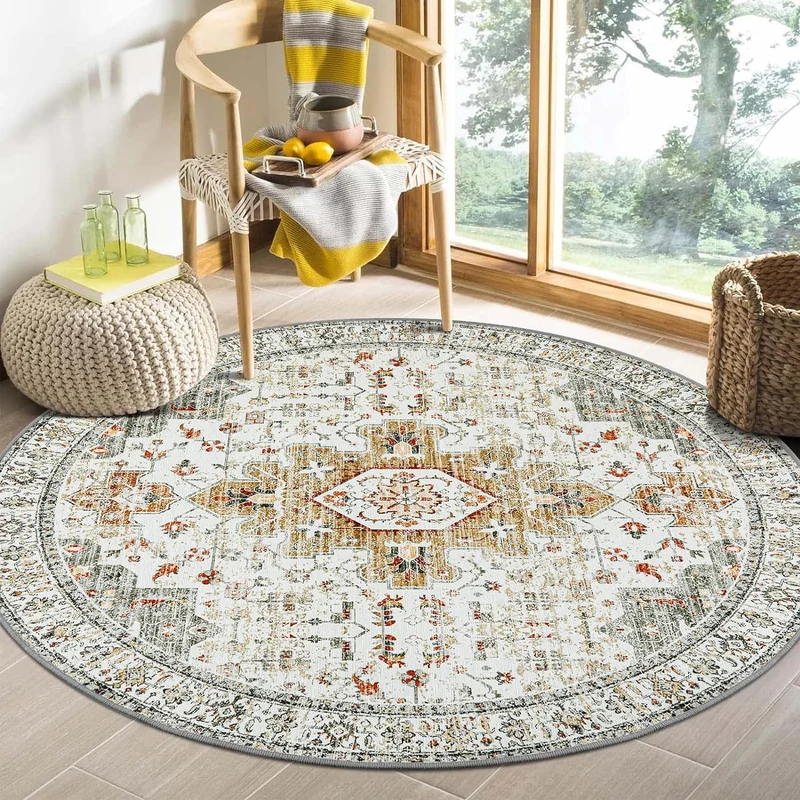 Runder Vintage Blumen Teppich