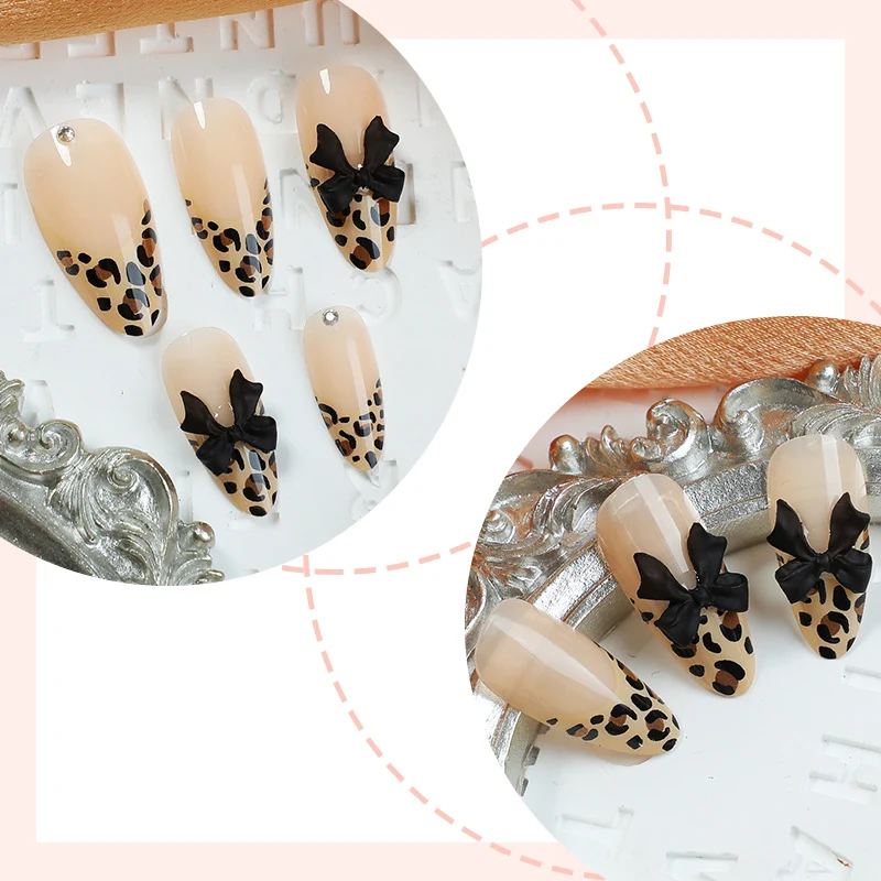 Kreatives Nagelset mit Leoparden-Design und Glitzerakzenten Karnz