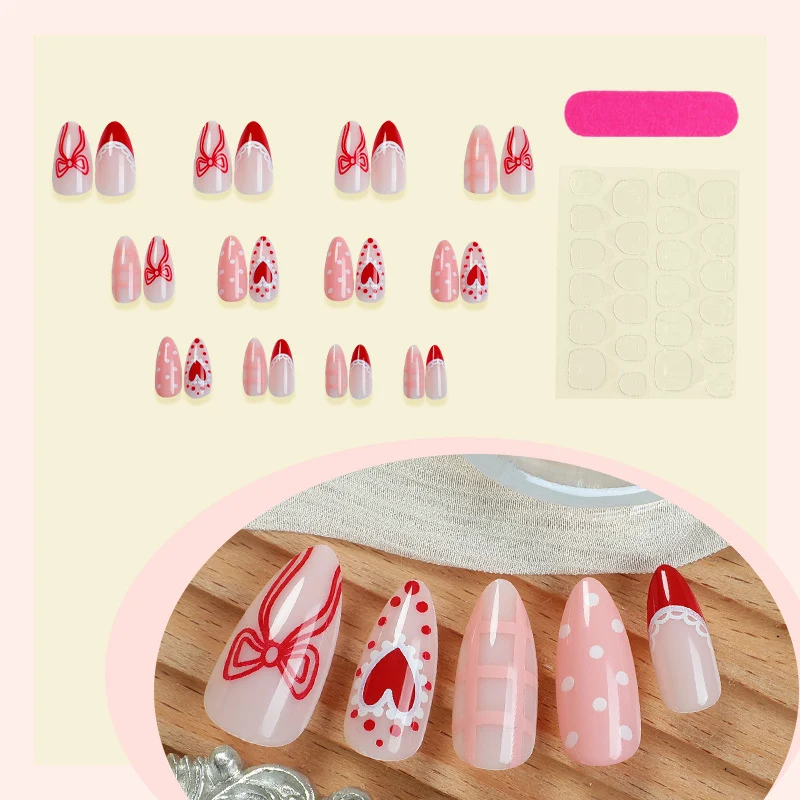 Kreatives Nagelkunst-Set mit romantischen Schleifen-, Herz- und Punkt-Designs Karnz