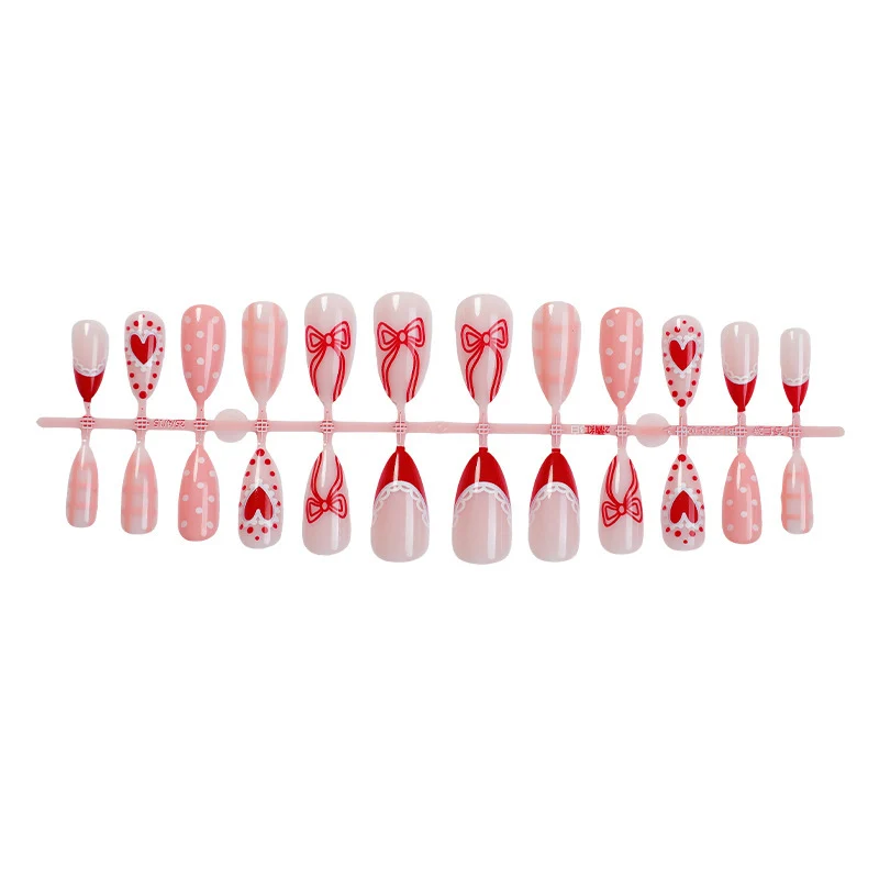 Kreatives Nagelkunst-Set mit romantischen Schleifen-, Herz- und Punkt-Designs Karnz