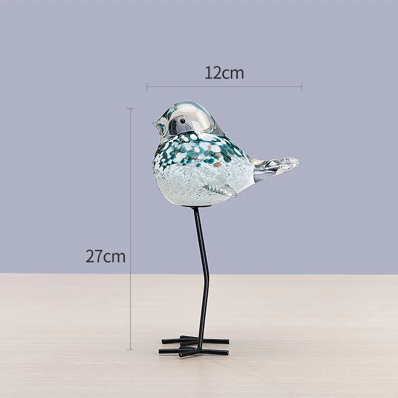 Handgefertigte dekorative Glasskulptur eines Vogels auf Metallbeinen Karnz