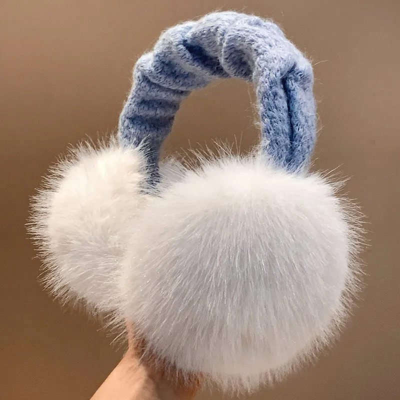 Plüsch-Faux-Fur-Rund-Ohrmuffen mit gestepptem Kabelstrick-Stirnband Karnz
