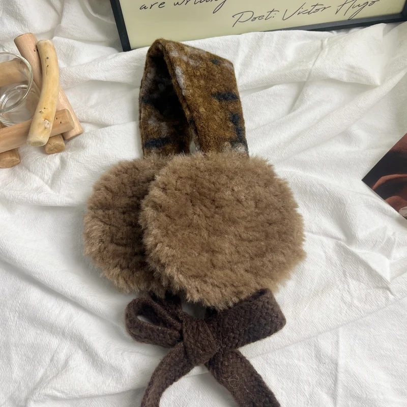 Plüschlockige Kunstfell-Runde Ohrenwärmer mit gemustertem Strickband Karnz