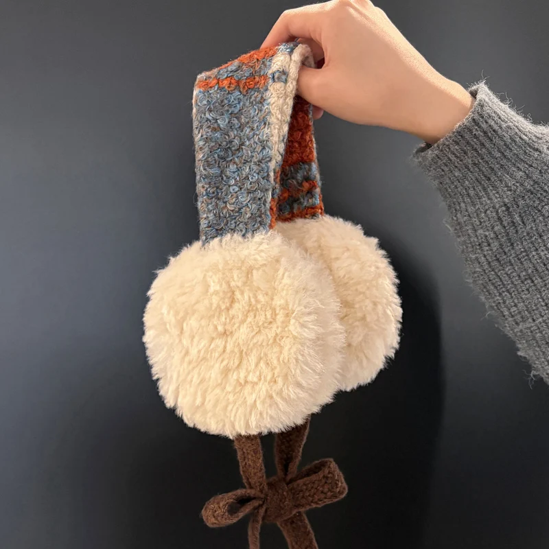Plüschlockige Kunstfell-Runde Ohrenwärmer mit gemustertem Strickband Karnz