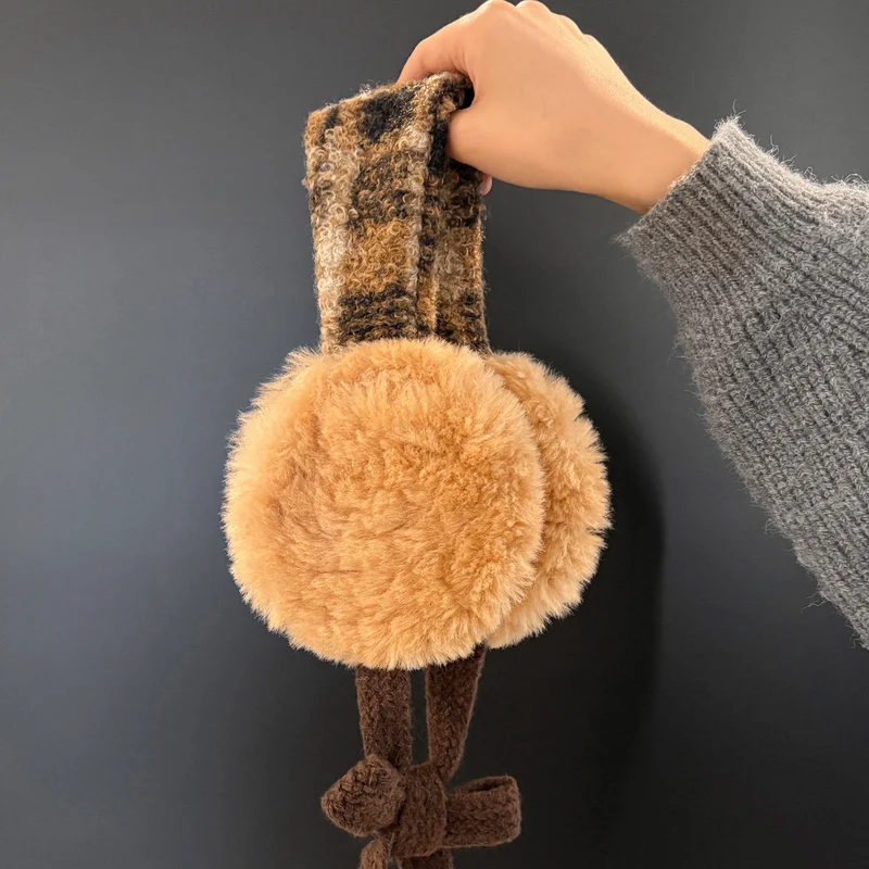 Plüschlockige Kunstfell-Runde Ohrenwärmer mit gemustertem Strickband Karnz