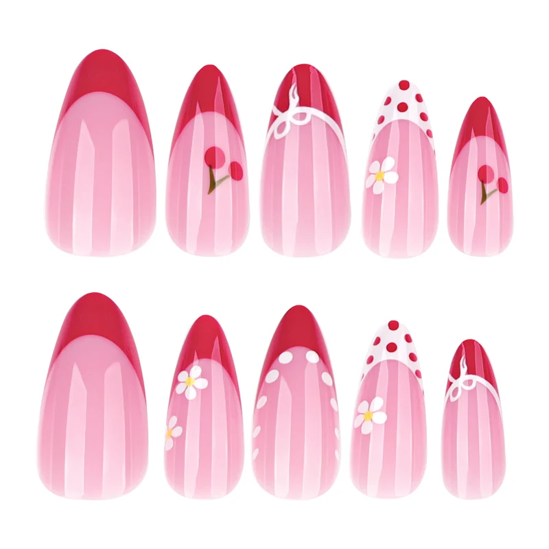 Kunstvolle Nagelverlängerungen mit fröhlichem Kirsch-Design Karnz