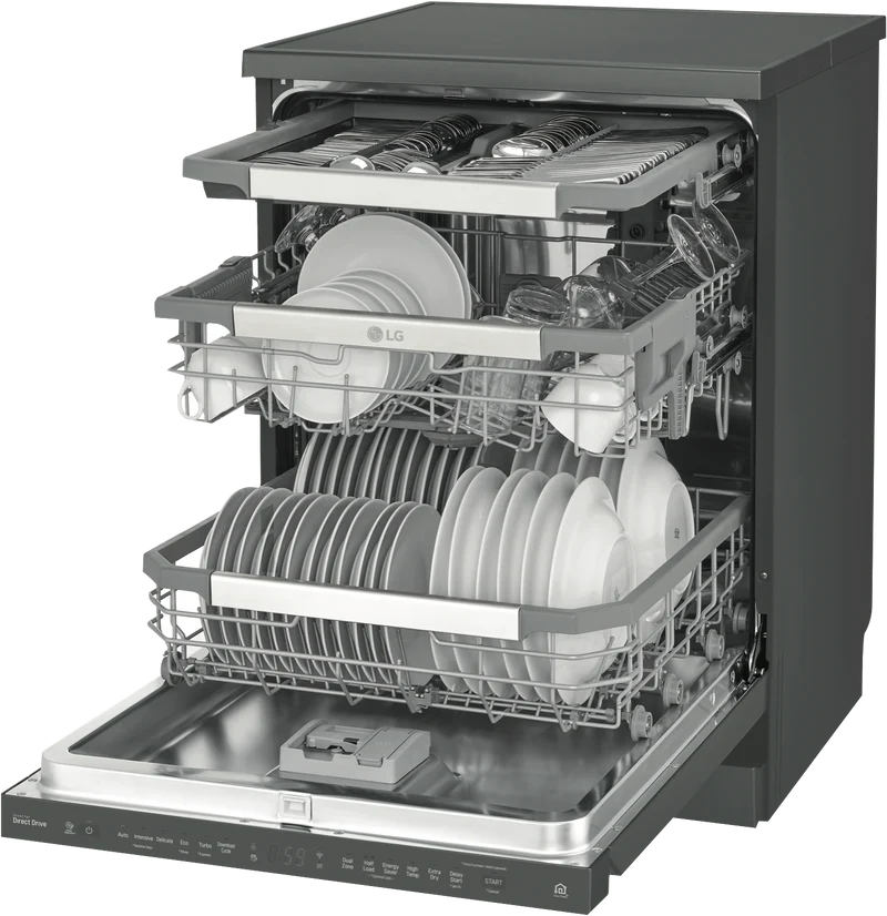 LG 60cm 15 Place QuadWash Freestanding Dishwasher, Matt Black