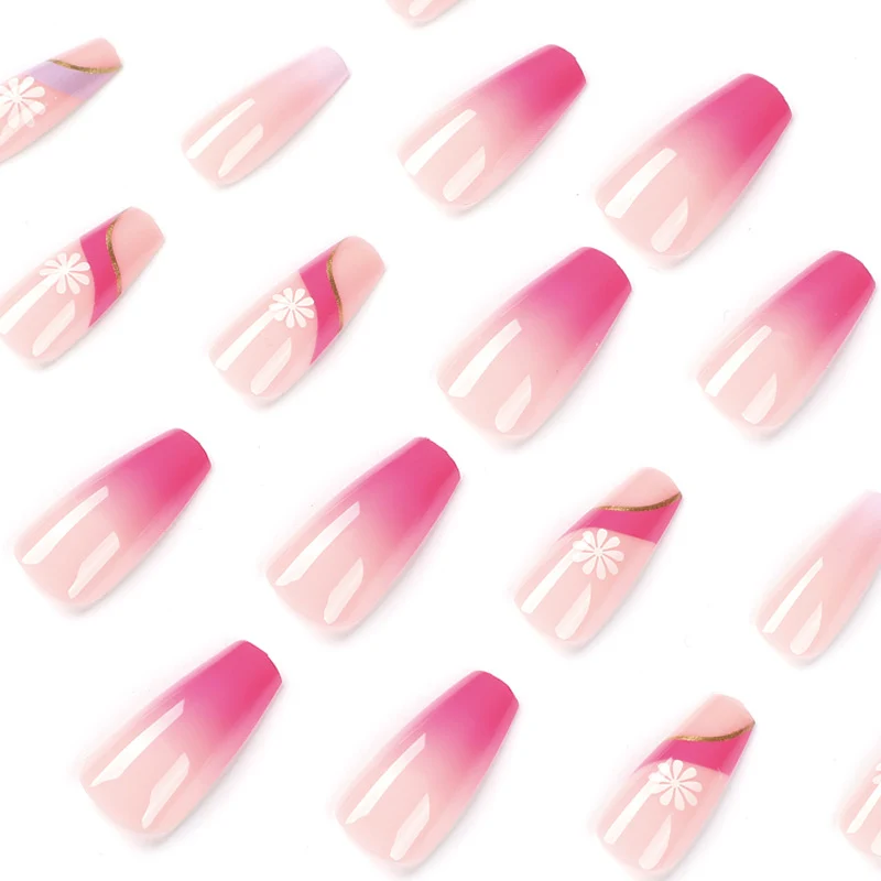 Kunstvolle Nagelverlängerungen mit buntem Ombre-Design und floralen Akzenten Karnz