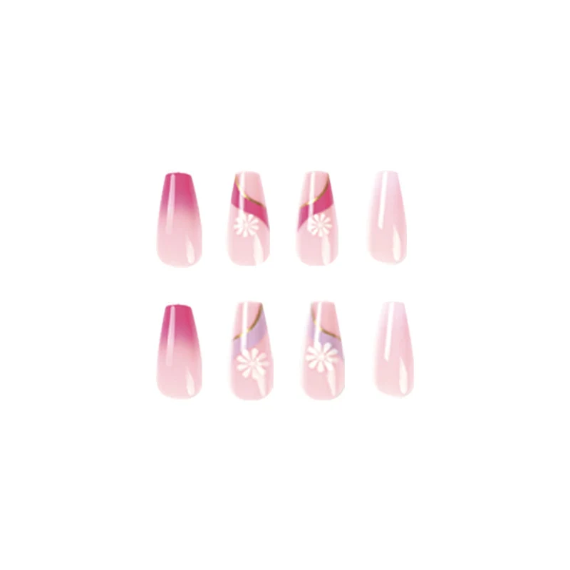 Kunstvolle Nagelverlängerungen mit buntem Ombre-Design und floralen Akzenten Karnz