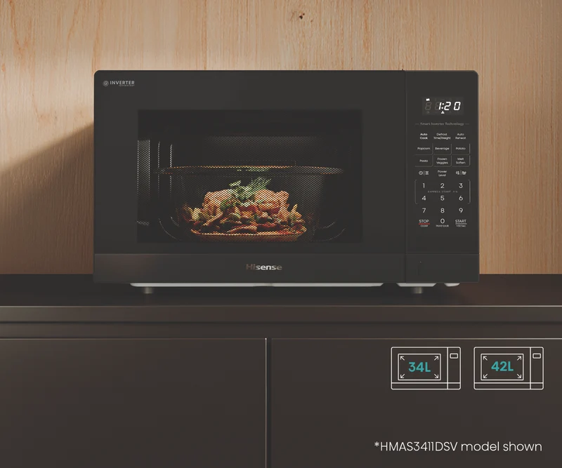 Hisense 34L 1100W Inverter Microwave Dark Stainless Steel