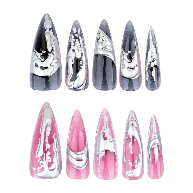 Kreative Stiletto-Nägel mit einzigartigen Metallic-Details Karnz