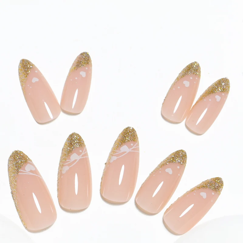 Stylische Glitzer French Tip Press-On Nägel Karnz