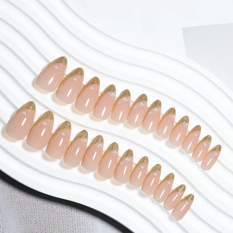 Stylische Glitzer French Tip Press-On Nägel Karnz