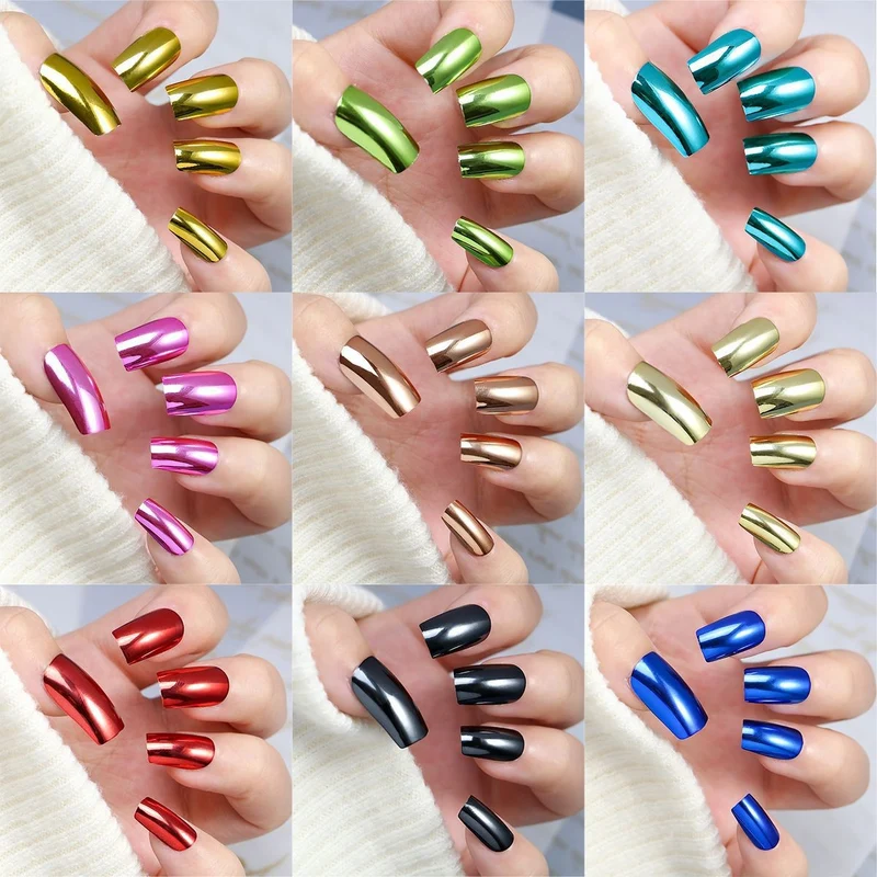 Glänzende metallische Press-On Nagelkunst Karnz