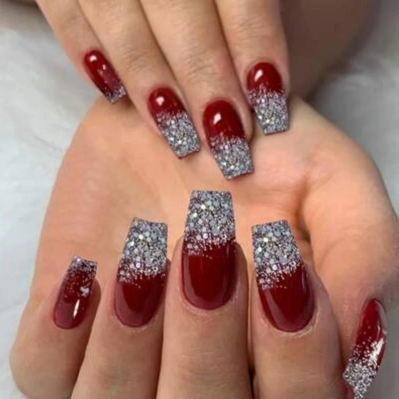 Glitzernde Farbverlauf Press-On Nagelspitzen Karnz