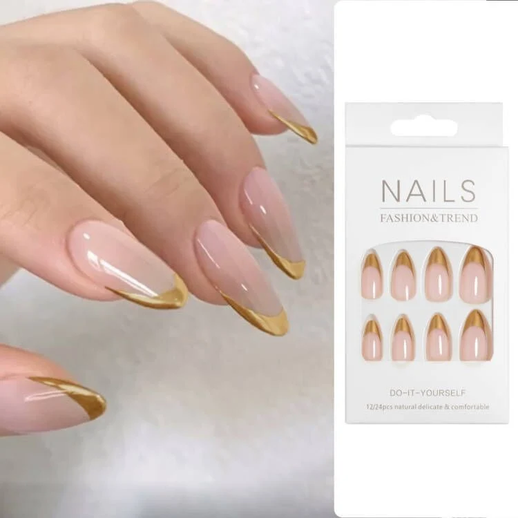 Elegante Stiletto French Tip Press-On Nägel Karnz