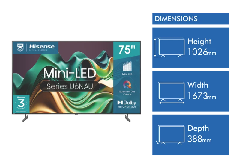 Hisense 75" U6NAU Mini-LED 4K QLED Smart TV 24