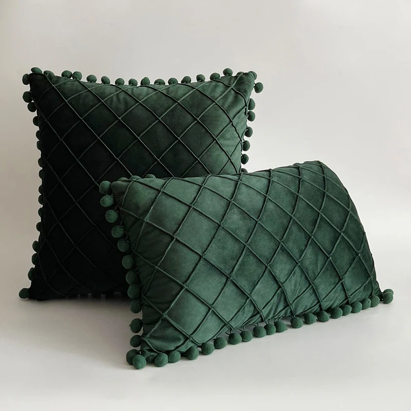 Dekorativer Samt Pom-Pom Gitter-Tufted Wurfkissenbezug