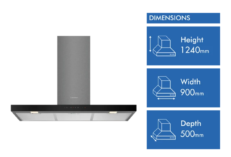 Westinghouse 90cm Canopy Rangehood, Dark Stainless Steel