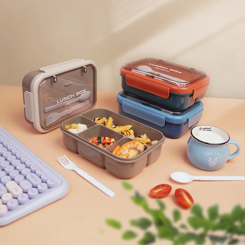 Mehrfach unterteilte Bento-Lunchbox mit integriertem Besteck