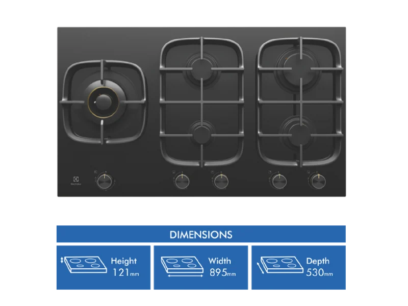 Electrolux 90cm Black Ceramic Glass Gas Cooktop