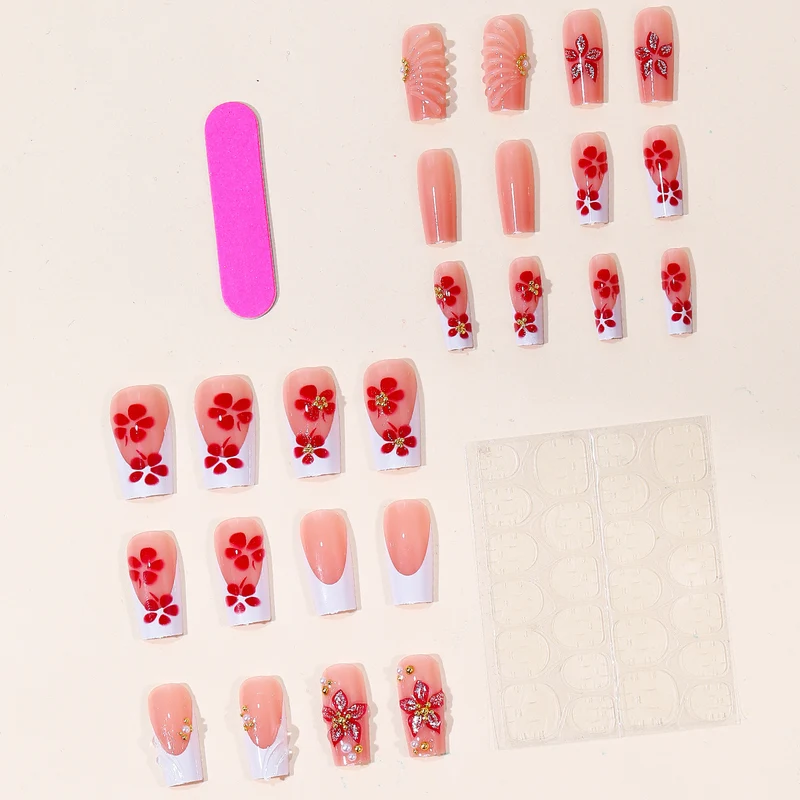 Elegante Florale Acryl Nagelkunst Karnz