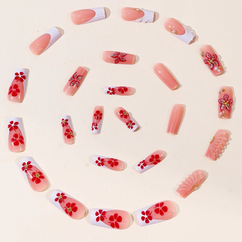 Elegante Florale Acryl Nagelkunst Karnz
