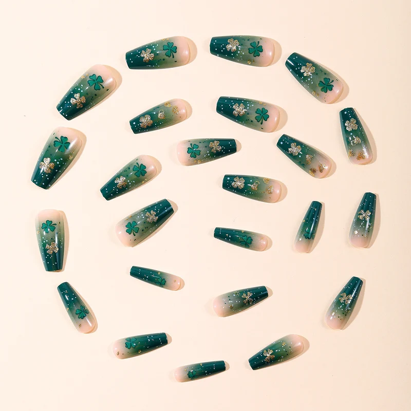 Dekorative Shamrock Glitter Nagel Kunst Extensions Karnz
