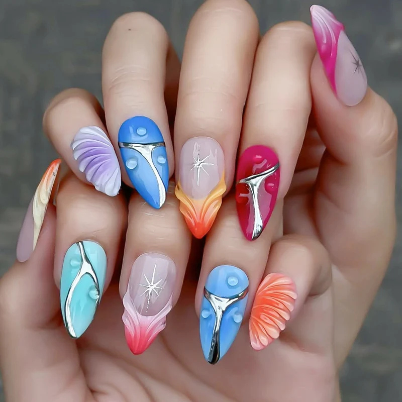 Künstlerische 3D Hasen- und Blumen-Nagelkunst Karnz