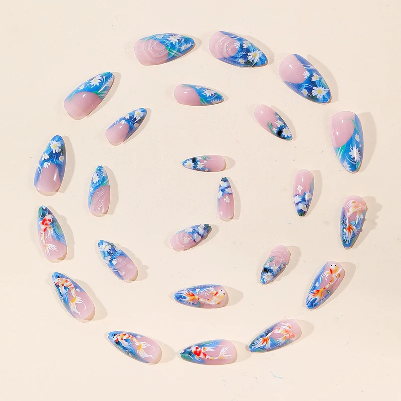 3D Koi Fisch Kunst Stiletto Nagelverlängerungen Karnz
